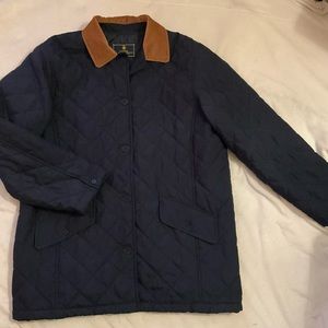 LAUREN Ralph Lauren Quilted Navy Coat with Corduroy Trim Woman’s Large